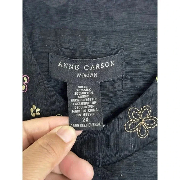 ANNE CARSON Women's 70% Silk Artsy Embroidered Floral Beaded Jacket Cardigan 2X - Picture 4 of 11